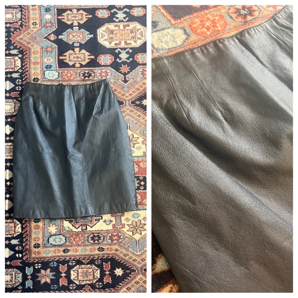 Vintage Bagatelle black leather skirt fitted sleek winter skirt 8